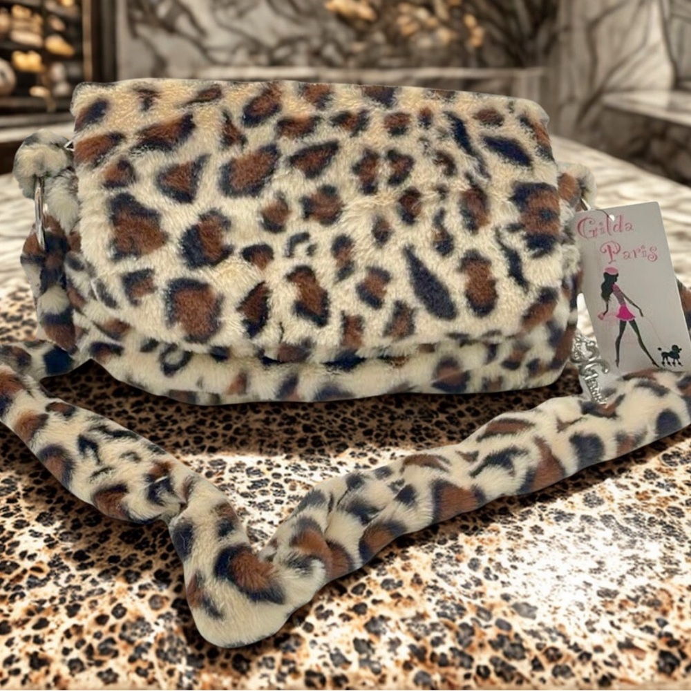 Leopard Print Faux Fur Crossbody Bag